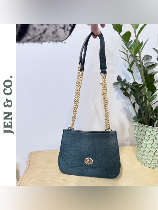 Jen & Co Vegan Leather Crossbody Bag Green Gold Chain NWT - Picture 2 of 11